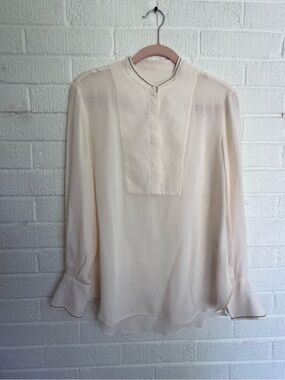 Brunello Cucinelli Cream Silk Long-Sleeve Blouse